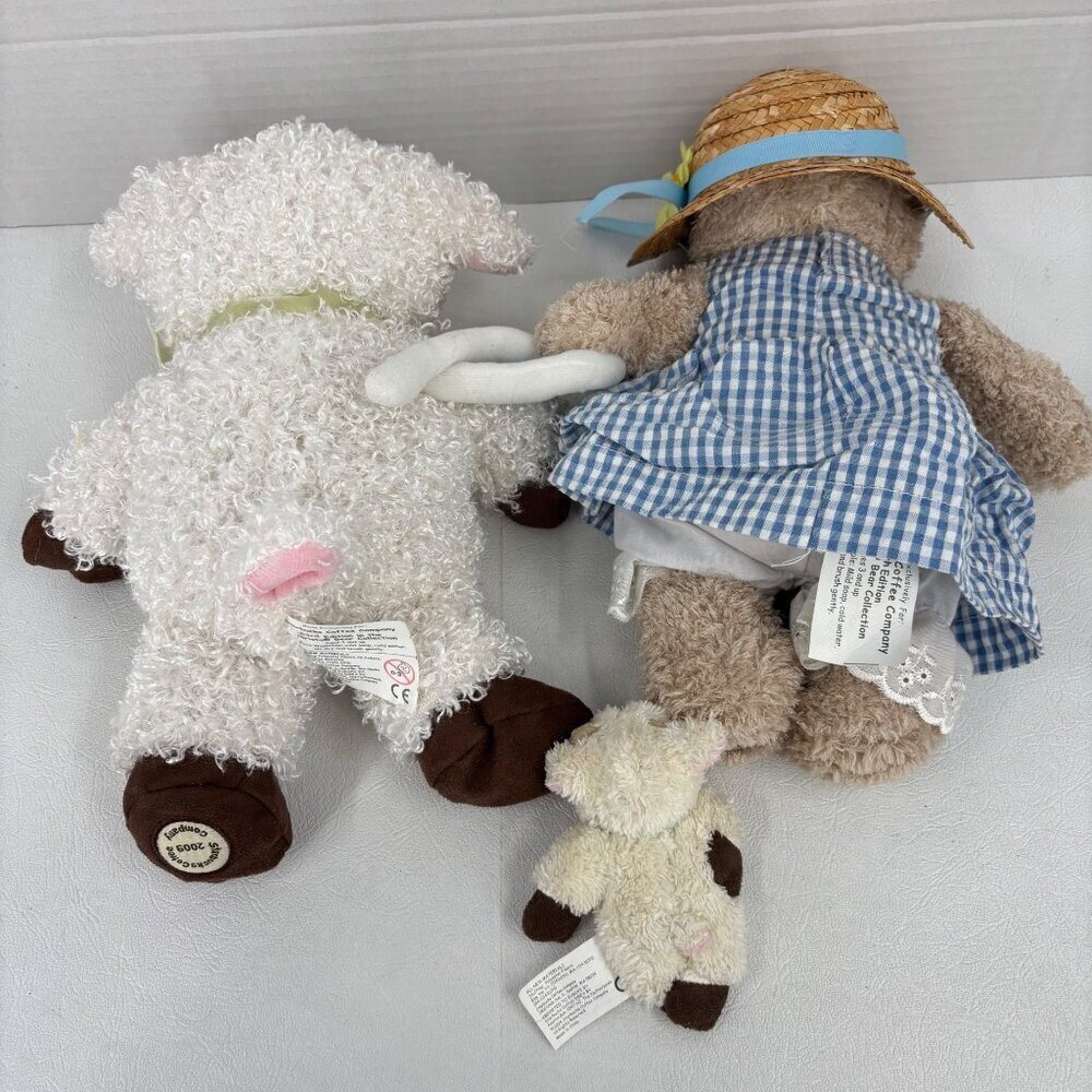 Starbucks Bearista Bears 3 Plush Lil Bo Peep Straw Hat Sheep Costume Mini Lamb - Picture 11 of 12